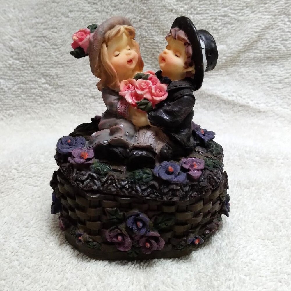 Vintage Little Boy and Girl Oval Trinket Box